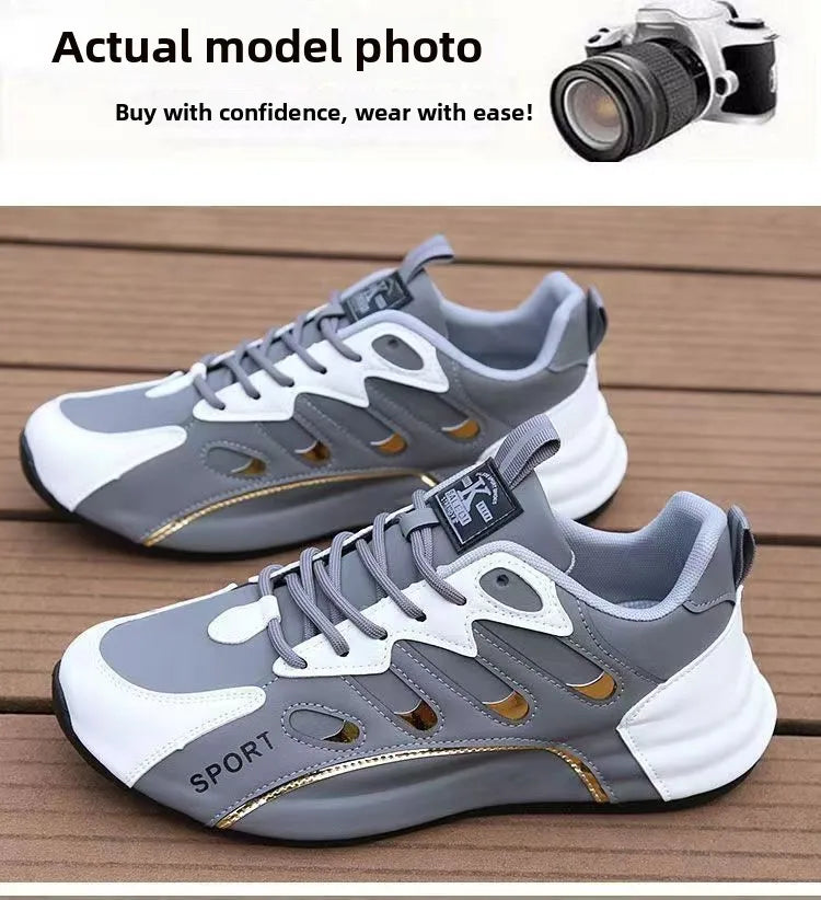 Zapatos deportivos ligeros con superficie de cuero para hombre,