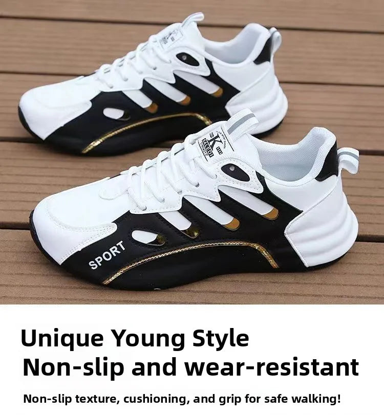 Zapatos deportivos ligeros con superficie de cuero para hombre,