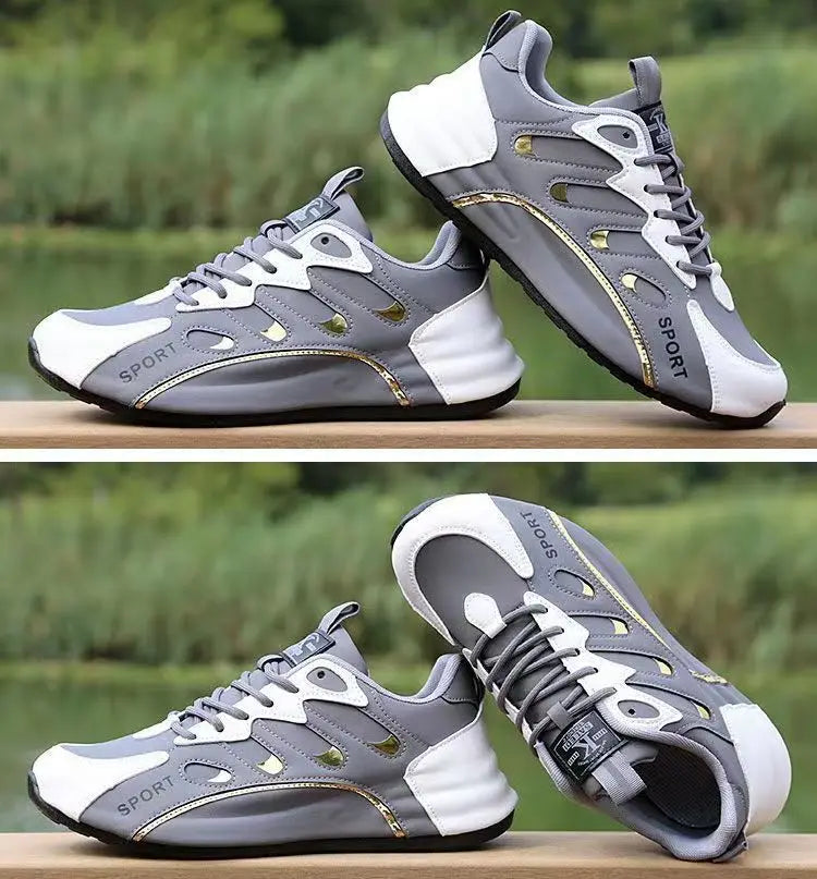 Zapatos deportivos ligeros con superficie de cuero para hombre,