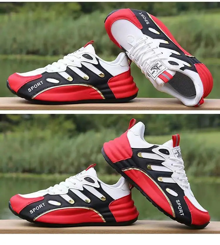 Zapatos deportivos ligeros con superficie de cuero para hombre,