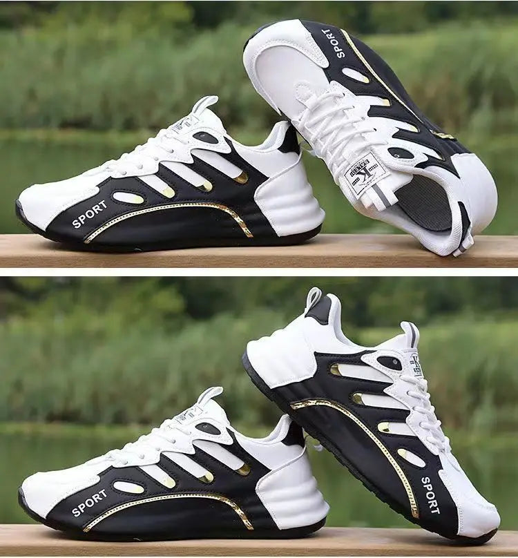 Zapatos deportivos ligeros con superficie de cuero para hombre,