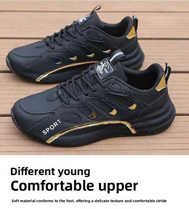 Zapatos deportivos ligeros con superficie de cuero para hombre,