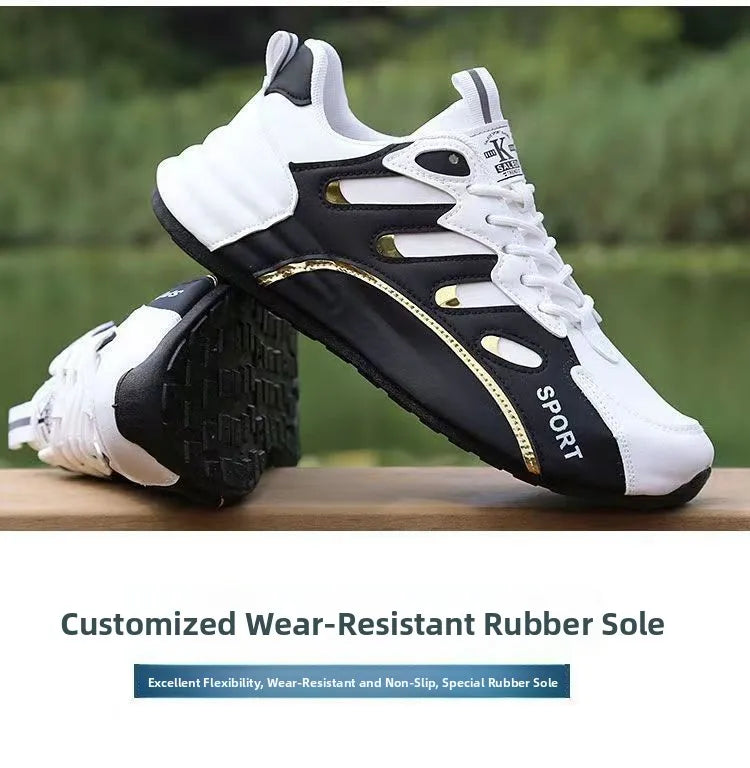 Zapatos deportivos ligeros con superficie de cuero para hombre,