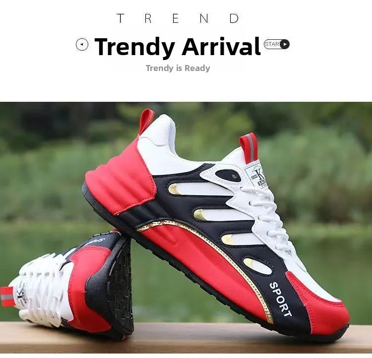 Zapatos deportivos ligeros con superficie de cuero para hombre,